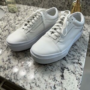 White leather platform vans